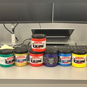 7 jars of Speedball Fabric Ink Jars